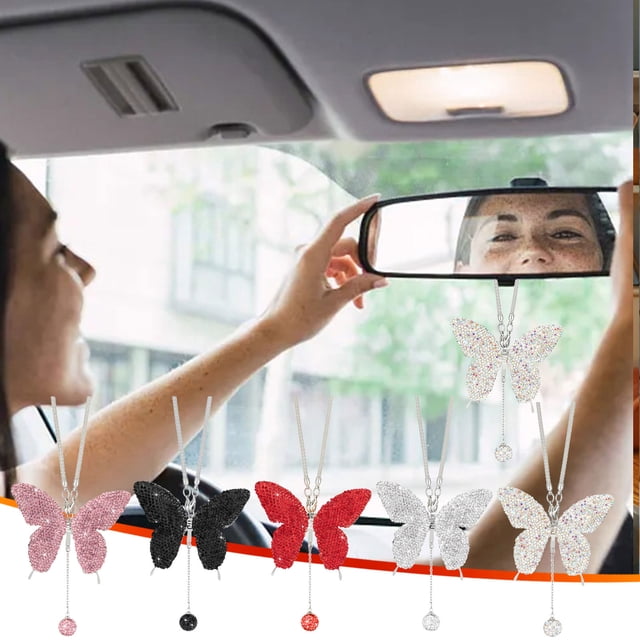 Colgante de espejo de coche de cristal brillante para mujer - Elegante decoración de retrovisor con pedrería, regalo perfecto para accesorios para coche