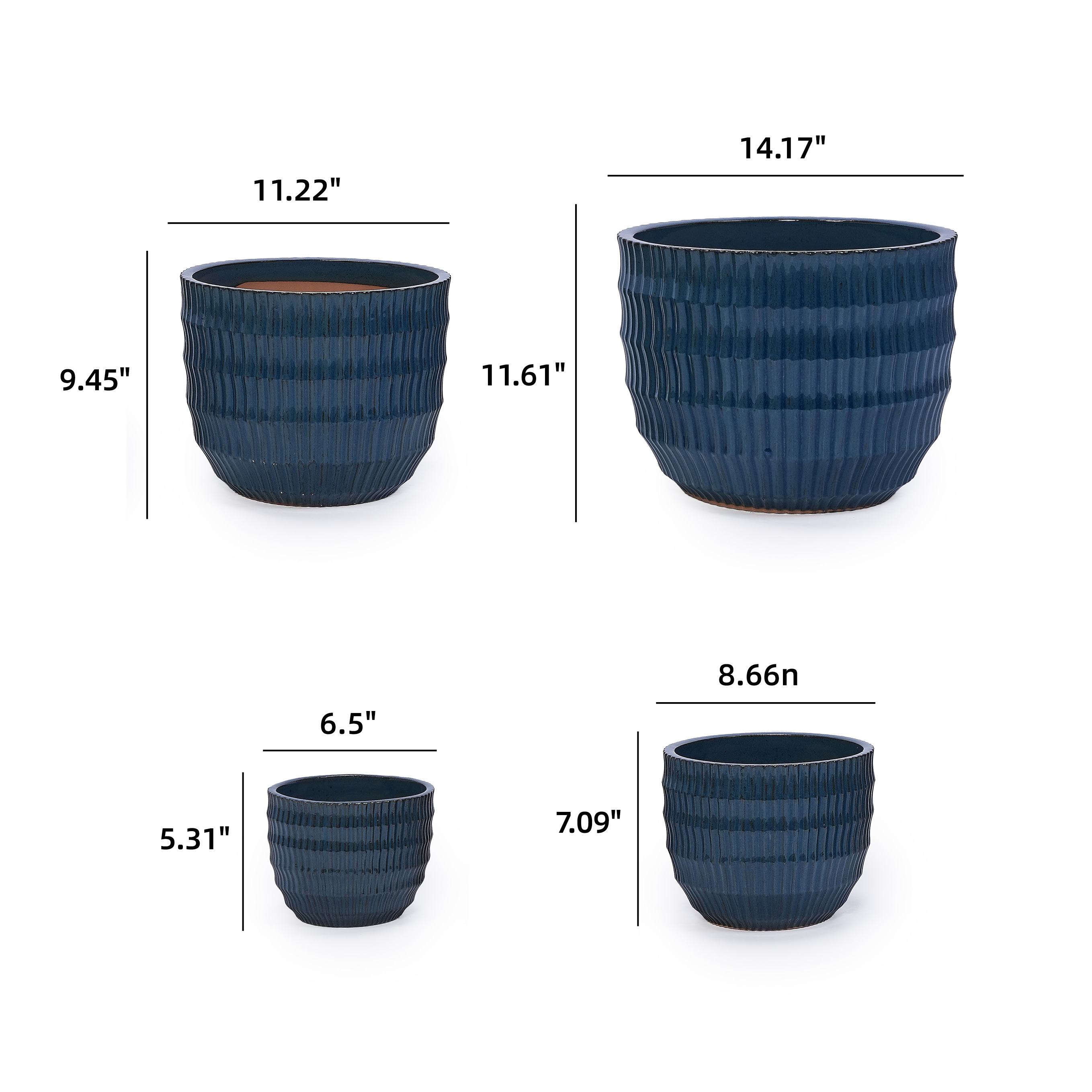 MAYEERTY 4 Pack Ceramic Plant Pots, Planter for Indoor Outdoor Patio, Garden, Blue