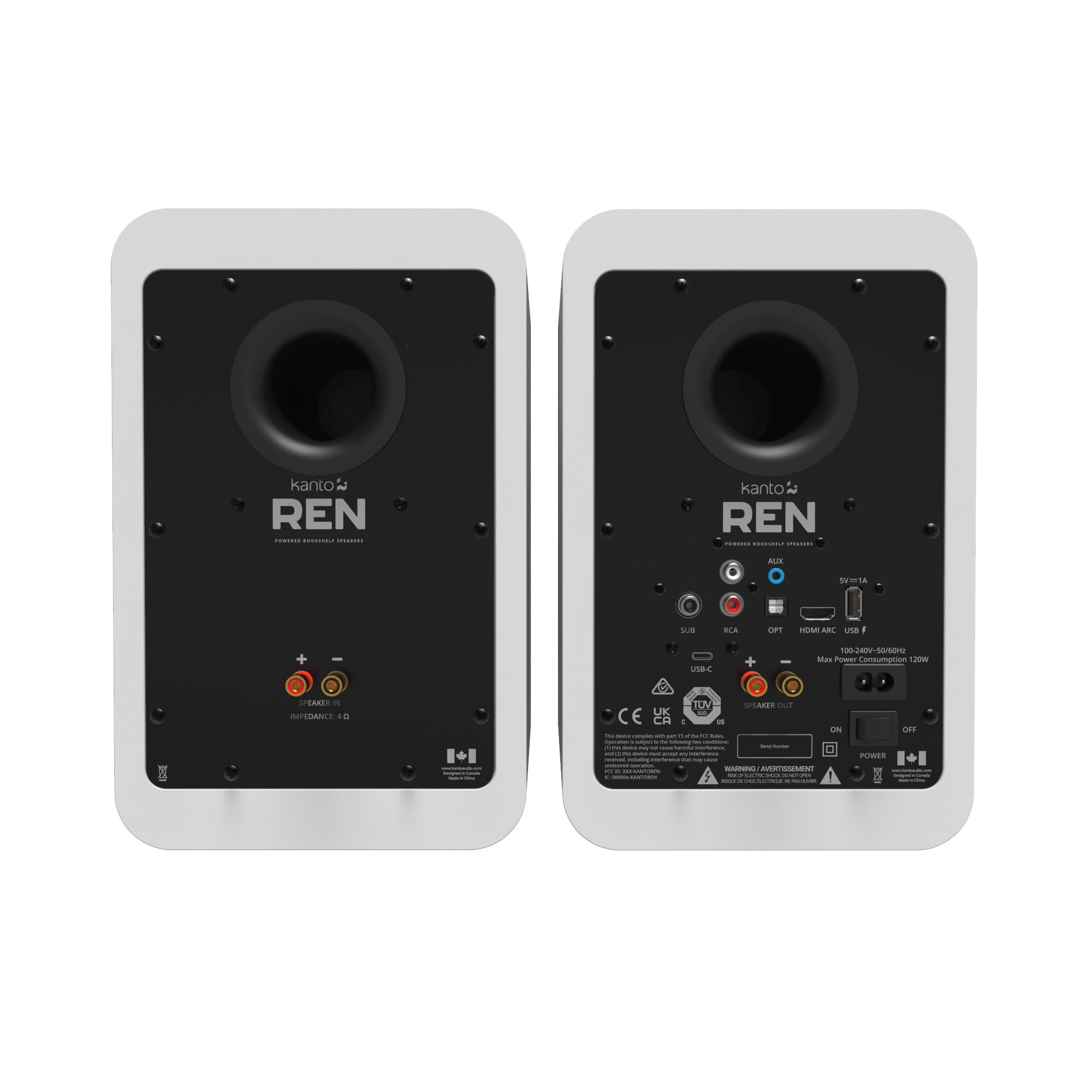 Kanto REN MW Bluetooth Powered Bookshelf Speakers - Matte White Pair with a Kanto SUB8VMB Sealed Powered 8" Subwoofer - Vinyl Black (2024)