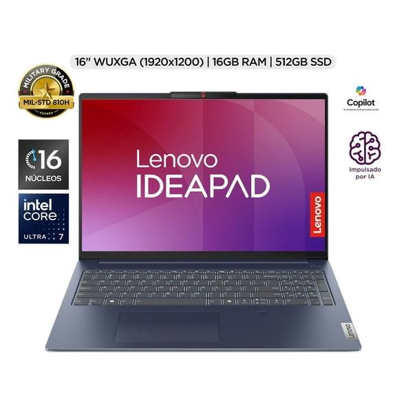 Laptop Lenovo IdeaPad Slim 5 16IMH9 | 16" WUXGA IPS | Intel Core Ultra 7 155H | 16GB RAM | 512GB SSD | Intel Arc Graphics | Windows 11 Home | Azul Abyss | Teclado en Español