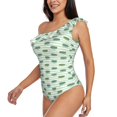 thumbnail image 3 of Yiaed Cute Crocodile Print Women One Piece Swimsuits Tummy Control One Shoulder Bathing Suits Pattern Ruffle Swimwear-Large, 3 of 8