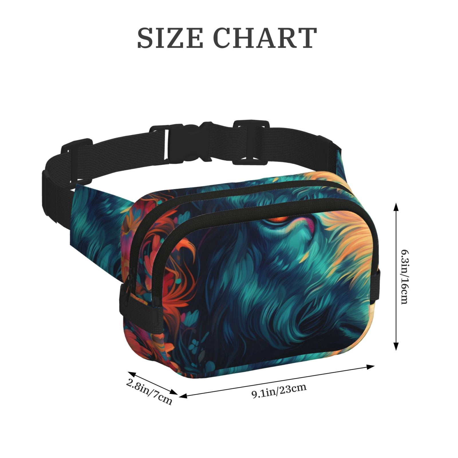 Picia Colorful Flower Goat Print Square Double-Layer Waist Bag Mini Adjustable Waist Belt Bag Exercise Running Travel Hiking
