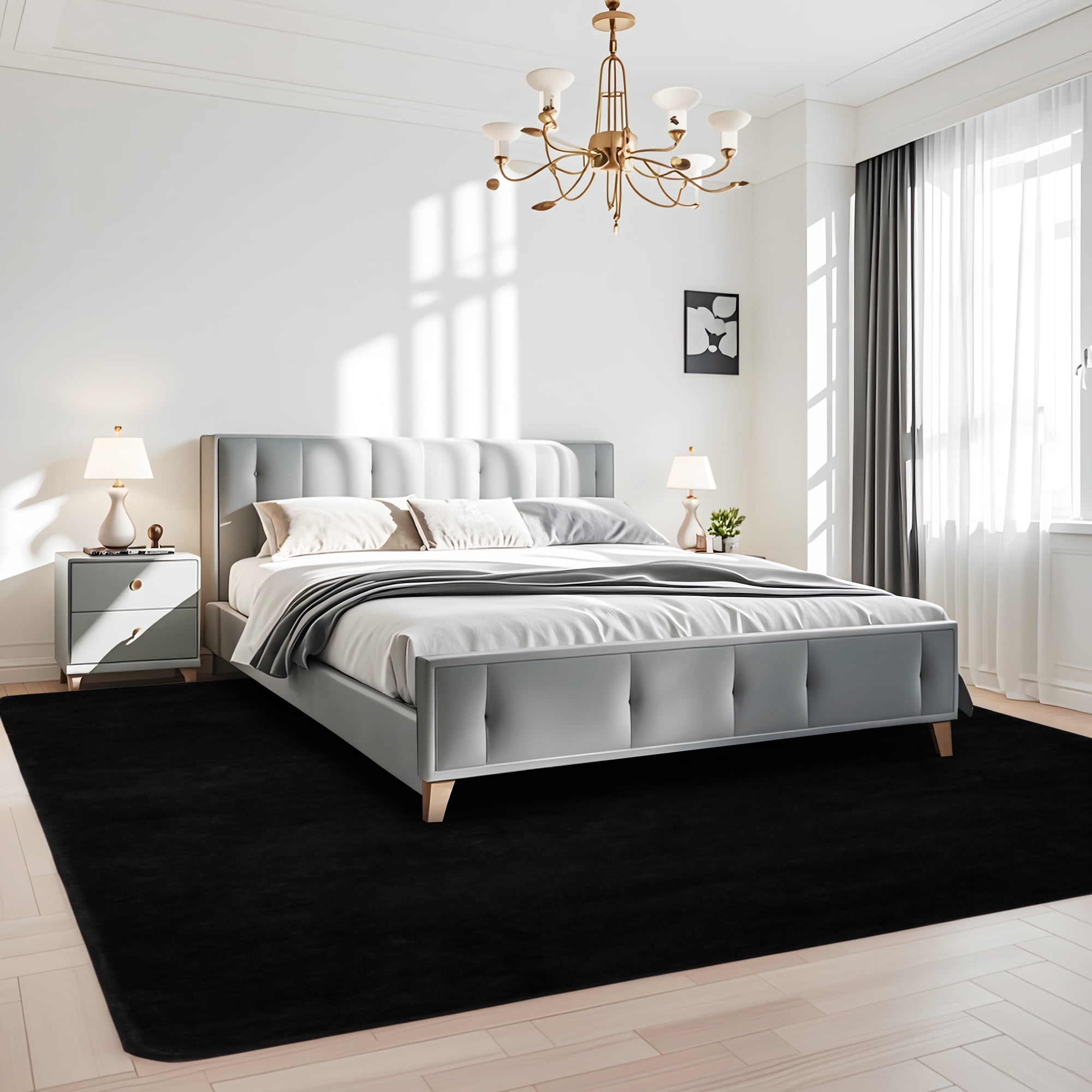 Soft Low Pile Area Rug, 5' x 8' Modern Area Rugs for Living Room Bedroom Carpet, Black