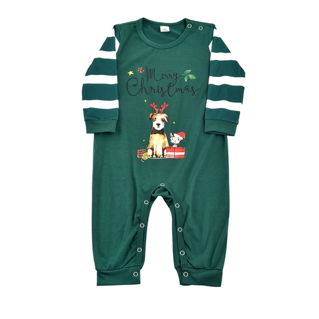 Diconna Family Christmas Matching Clothes Christmas Cartoon Pattern Printed Pullover Striped Pants Parent-child Two-Piece Set