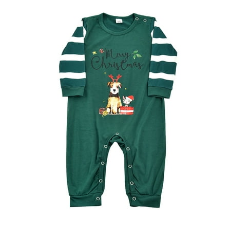 

FOCUSNORM xmas pajamas for family Animal Print Long Sleeve O-neck T-shirt+Striped Trousers/Romper