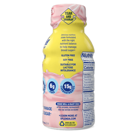 Splenda Diabetes Care Shake, to Help Manage Blood Sugar, 8oz Strawberry Cream 6ct