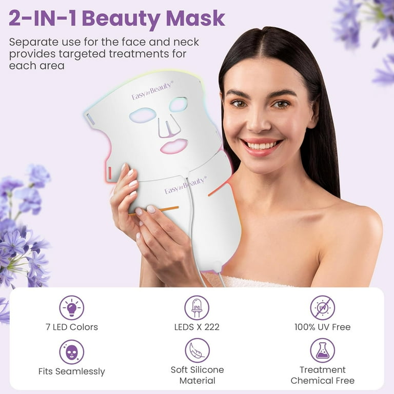 EASYINBEAUTY LED Light Therapy Face & Neck Mask 7 Colors Facial