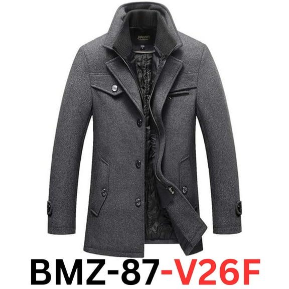 Mordenmiss Men's Quilted Wool Coat Slim Fit Single Breasted Thick Walker Coat, L