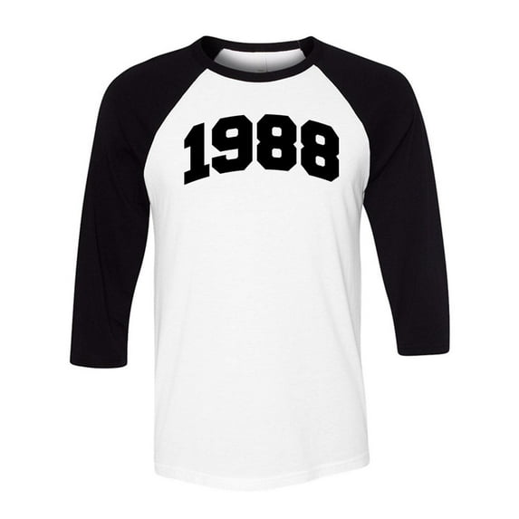 1988 College Style Three-Quarter Raglan Sleeve Baseball Shirt Unisex 2X-Large White/Black