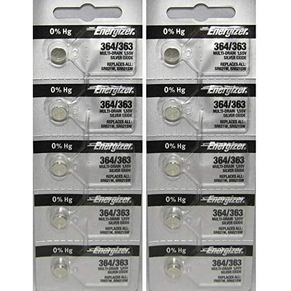 Energizer 364 SR621SW Silver Oxide 0%Hg Mercury Free 10 Batteries