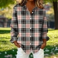 thumbnail image 2 of Women's Long Sleeve Plaid Print Button Up Shirt Tops Blouses Tunics Crewneck Loose Fit Flared Hem Solid Color Casual Work Office Vacation Outfits Fashion Essential Gift for Women, 2 of 8