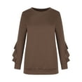 thumbnail image 5 of Hfyihgf Womens Crewneck Sweatshirts Long Sleeve Casual Tops with Ruffle Sleeve Fall Winter Clothes Soft Trendy Pullover Shirts(Coffee,3XL), 5 of 8