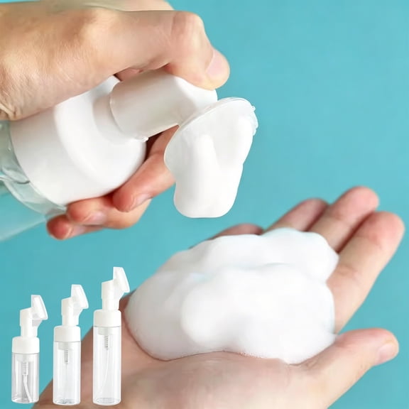 Travel Foaming Soap Dispenser Bottle, Clear Refillable Foam Pump with Silicone Brush Head, Leak-Proof Portable Plastic Bottle for Facial Cleanser, Hand Soap, Shampoo and Body Wash