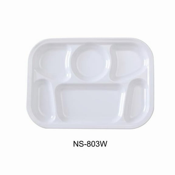 Yanco NS-803W Nessico 6-Compartment Plate - Melamine, White - 13 x 9.5 in. - Pack of 12