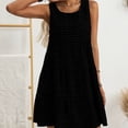 thumbnail image 3 of Dolkfu Mid-Length Going Out Dresses French Style Sleeveless Black Crew Neck Peasant Dresses Plaid Relaxed Fit Patchwork Refreshing Dresses Black,L, 3 of 5