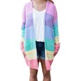 thumbnail image 1 of ZUARFY Women Plus Size Autumn Long Sleeve Open Front Sweater Cardigan Rainbow Striped Color Block Drape Oversized Knitwear Coat With Pockets, 1 of 19