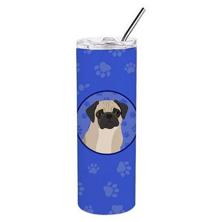 

8.25 x 3 in. Unisex Pug Fawn No.3 Stainless Steel 20 oz Skinny Tumbler Blue