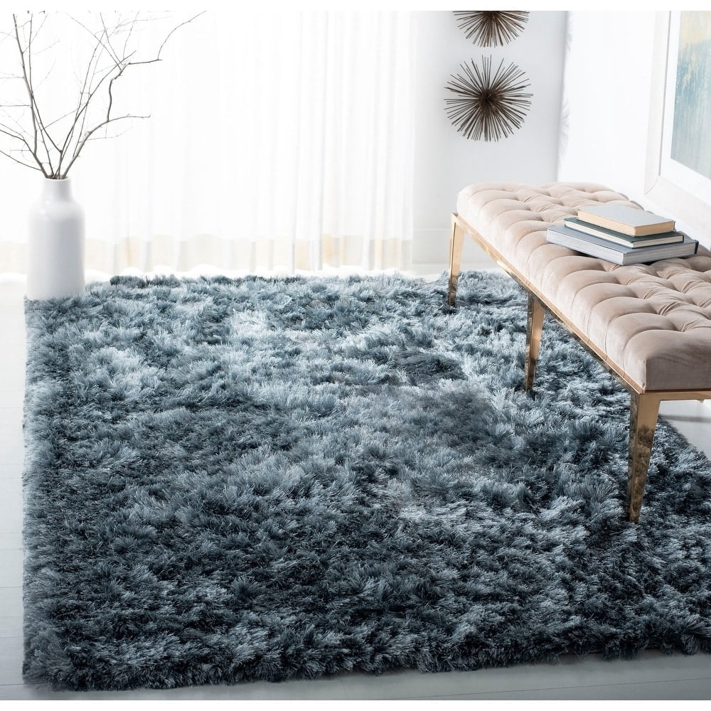 SAFAVIEH Ocean Trellis Solid Plush Polyester Shag Runner Rug, Silver, 2' x 6'