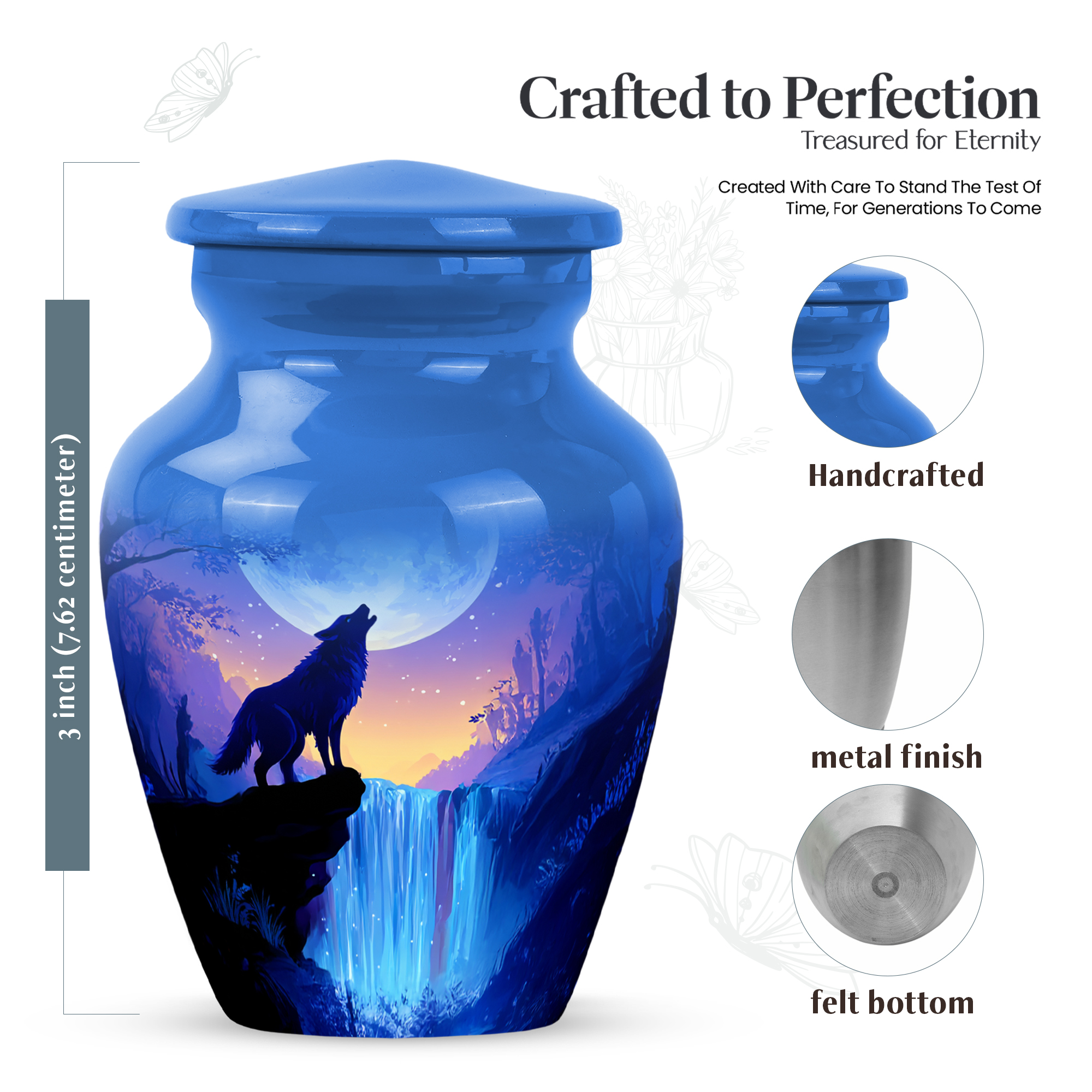 MUKTIVE Waterfall Keepsake Burial Urns for Human Ashes Adult Man, Mini Aqua Blue Burial Urns for Human Ashes Adult Female, Tiny Wolf Urn, Mini Moon Portable Urn for Travel, 3 Inch