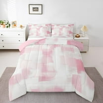 Homewish Graffiti Geometric Full Size Comforter Sets,Modern Abstract Artistic Bedding Comforter Set,Pink White Bedding Sets For Girl Boys,Luxury Bedroom Decor Reversible,3pcs
