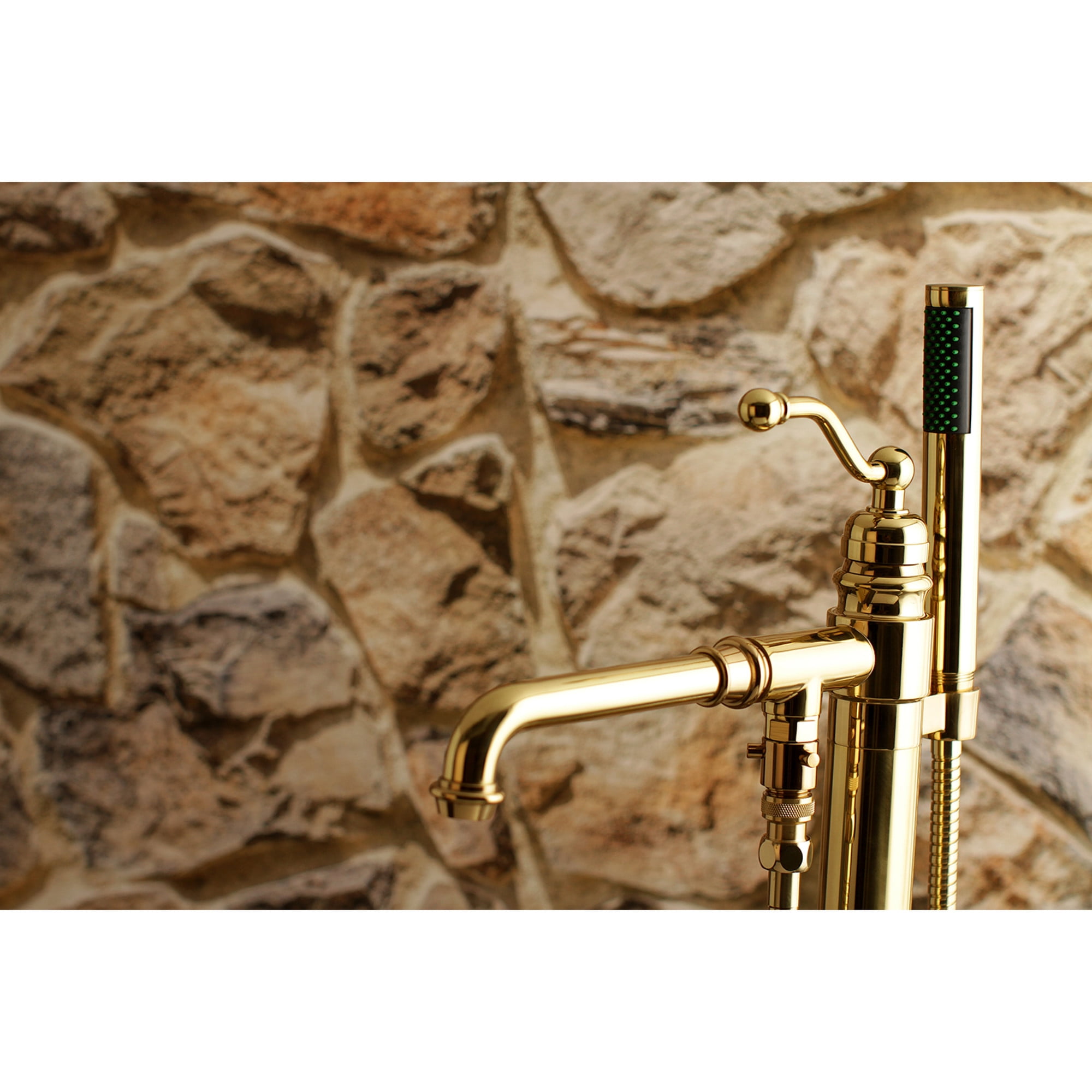 Kingston Brass KS7032ABL English Country Freestanding Tub Faucet with Hand Shower, Polished Brass