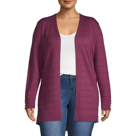 Heart & Crush Women's Plus Size Textured Open Cardigan with Buttons