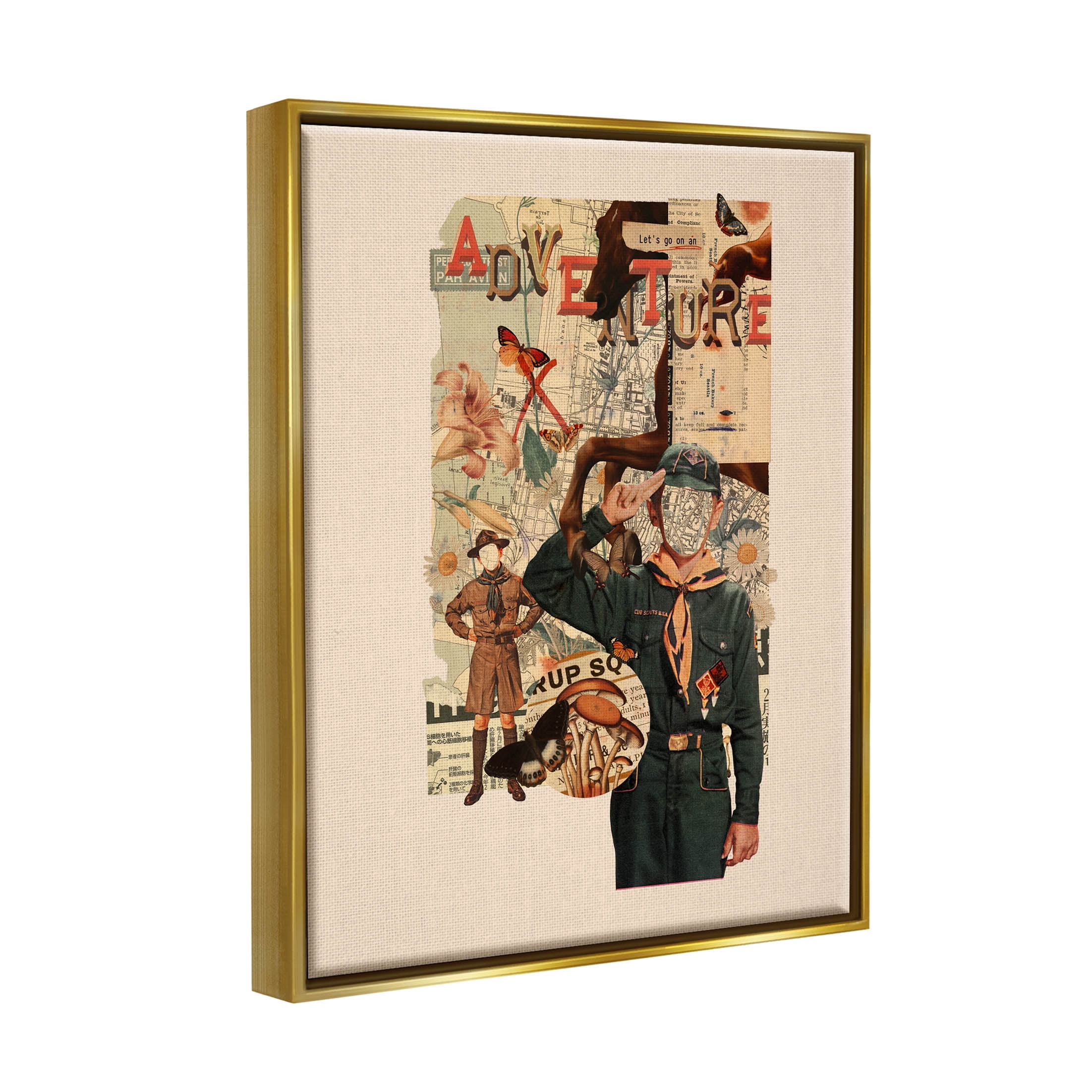 Stupell Industries Surreal Adventure Botanical Collage Graphic Art Metallic Gold Floating Framed Canvas Print Wall Art, Design by Matheus Lopes Castro