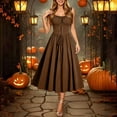 thumbnail image 4 of FNFYFH Renaissance Corset Dress for Women Lace Up Cottagecore Dress Sleeveless Long Dress Medieval Costume, 4 of 8