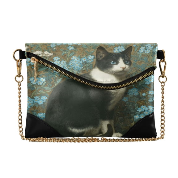 Women's Clutch Bag PU Leather Convertible Wristlet Crossbody 8.6x6.3in with Magnetic Flap Tuxedo Cat