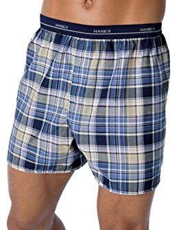 Large, Fashion Waistband Hanes Red Label Mens 10-Pack Blue Plaid Woven Boxer