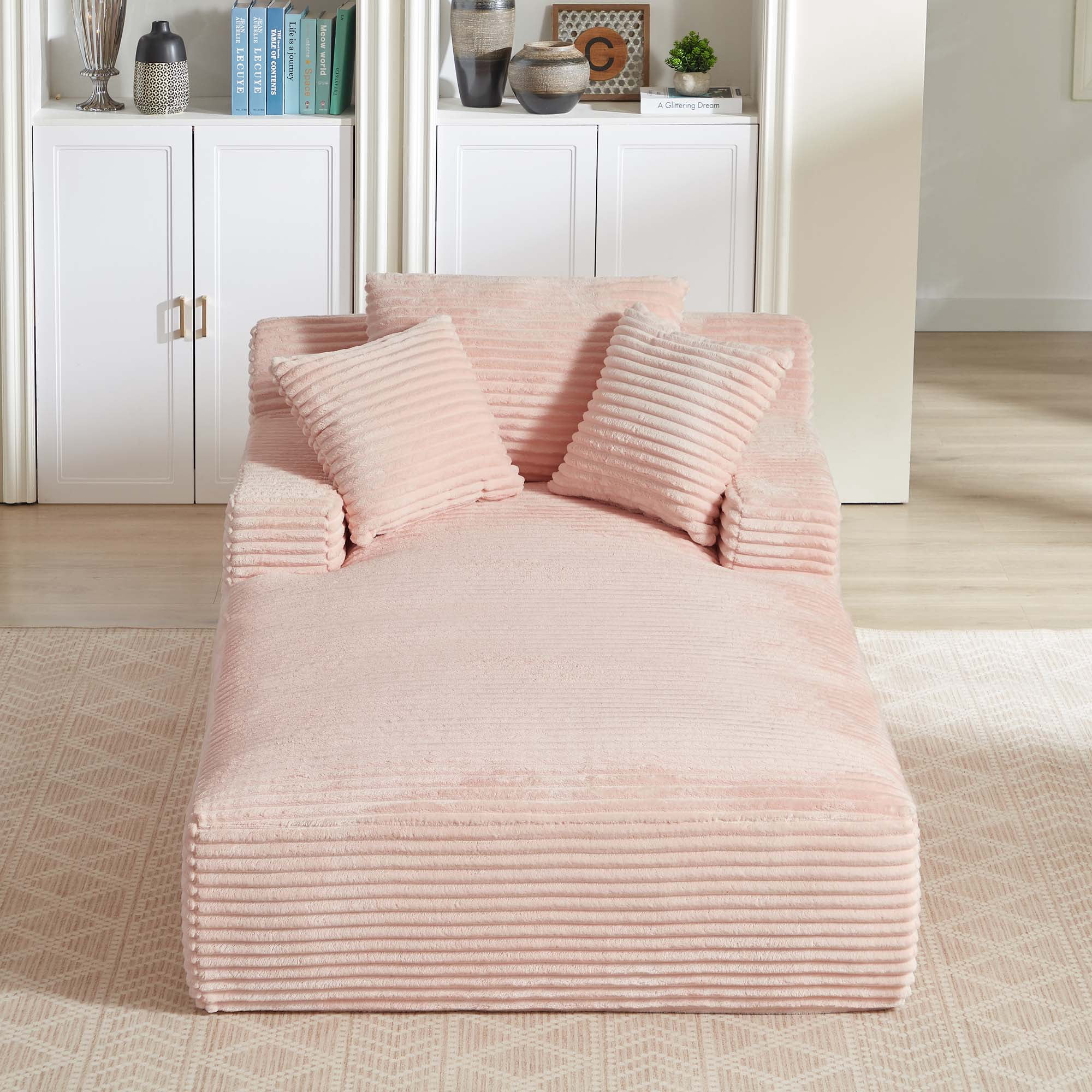 Miniyam 79 x 49 in Pink Oversized Chaise Lounge Chair Indoor, Corduroy Upholstered Modern Sofa Couch,No Assembly Required,Comfy Sleeper Sofa for Living Room,Office