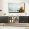 thumbnail image 4 of Luku Stylish TV Stand with LED Lights, Glass Doors, and Gold Alloy Accents: 65 Inch TV Console for Elegant and Organized Living Spaces, 4 of 9
