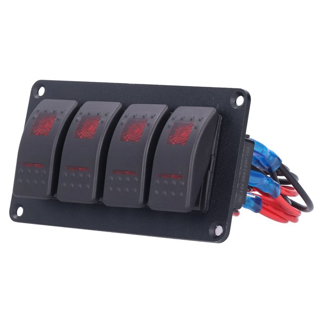 Rocker Circuit Breaker, Switch Panel, Practical Durable PC Aluminum Yachts For Vehicles Ships Blue Light,Red Light,Orange Light,Green Light