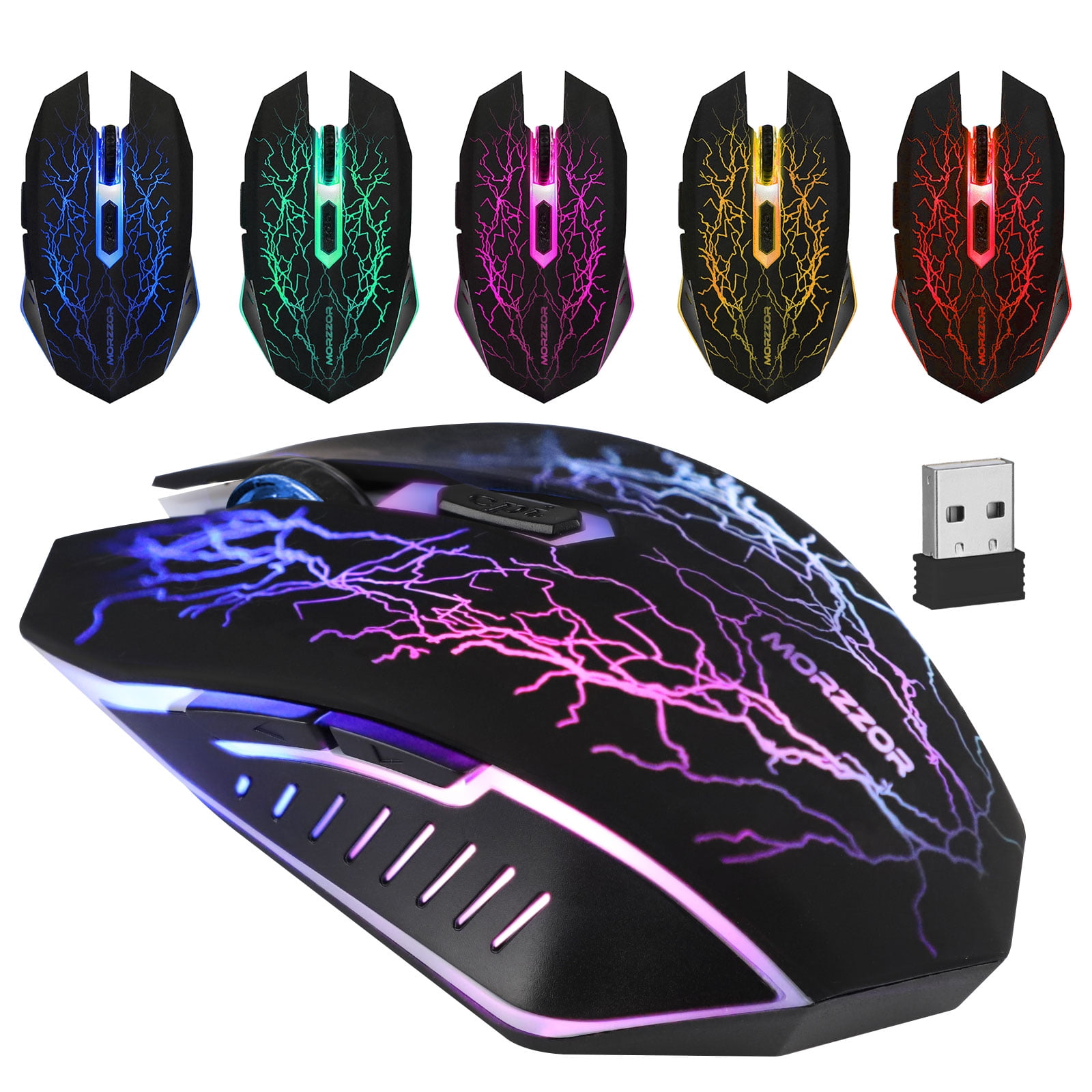 Wireless Gaming Mouse Rechargeable USB 2.4G RGB Backlit Computer Mouse for  Laptop, Ergonomic Optical Mice with 7 Colors LED Lights, 6 Buttons, 3