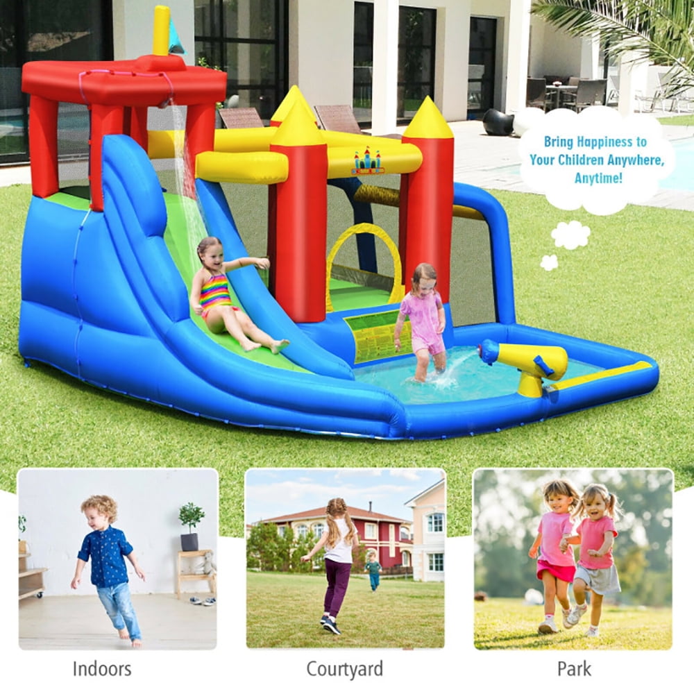 Aimee Lii Inflatable Bouncer Bounce House with Water Slide Splash Pool without Blower, Playhouse for Kids Outdoor