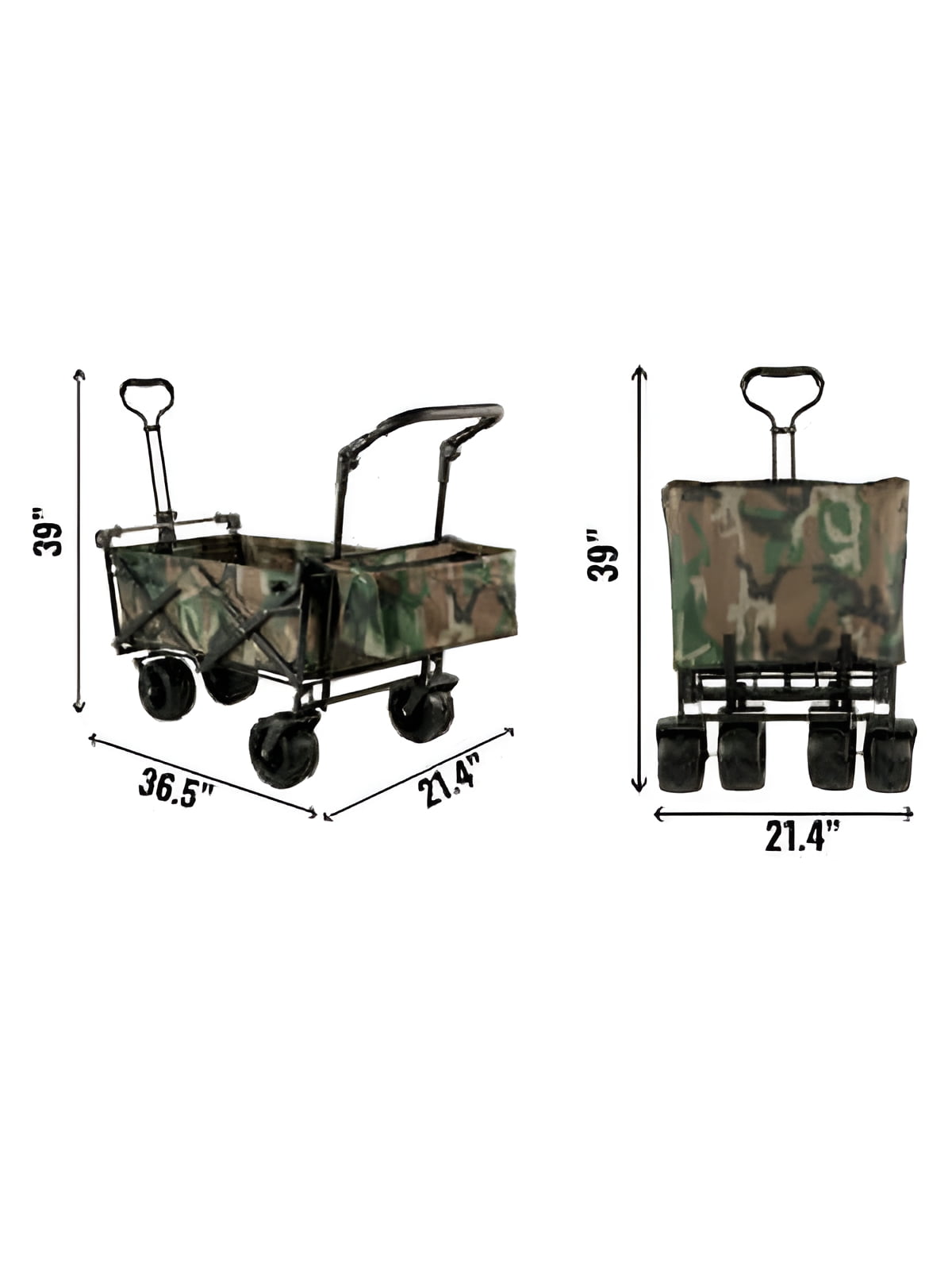 BENTISM Collapsible Wagon Cart, Folding Utility Garden Cart with Removable Canopy 600D Oxford Cloth,Wide Large All Terrain Wheels,Adjustable Handles Beach Cart for Camping (Camouflage)