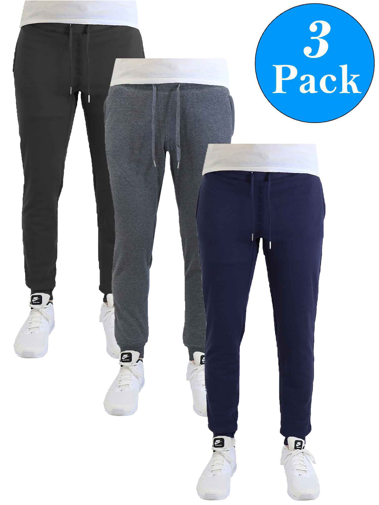 Men's Soft-Fleece Joggers With Zipper Pockets (3-Pack) - Walmart.com