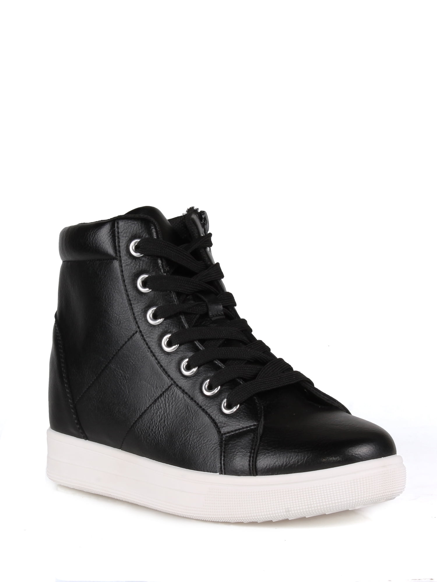 Instant Lace up Wedge Sneakers in Black - Walmart.com