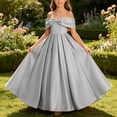 thumbnail image 6 of Girls Off Shoulder Big Bow Maxi Formal Dress A Line Satin Long Gown Kids Wedding Birthday Party Dress Silver 7-8 Years, 6 of 7