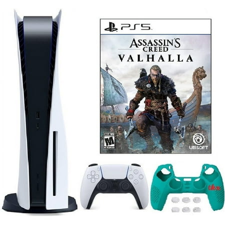 2022 Newest PlayStation_PS5 Gaming Console Disc Version W/ Assassin’s Creed Valhalla Full Game | Silicone Controller Cover Skin