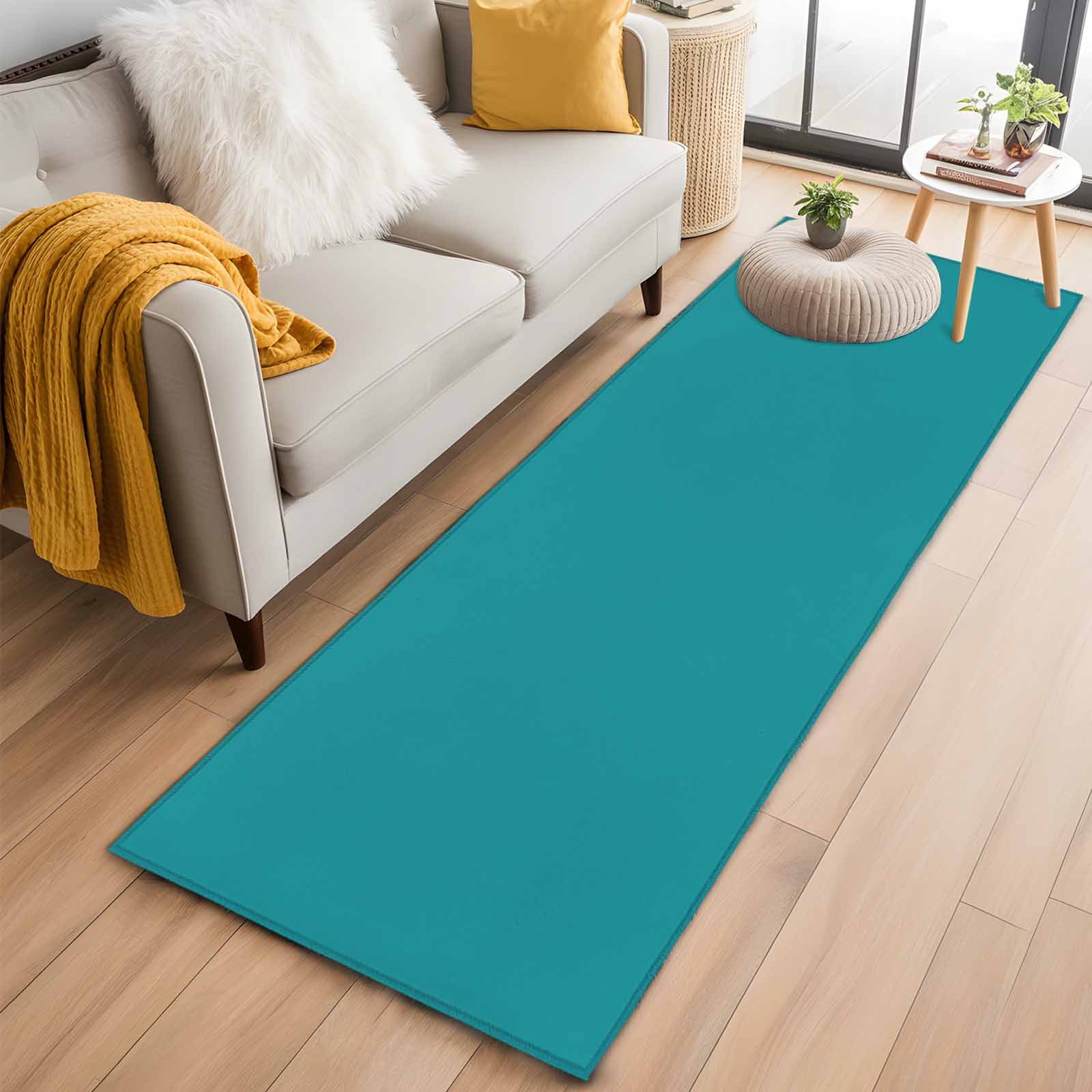 Teal Area Rugs 2x6 for Kitchen Runner Rug, Farmhouse Solid Turquoise Color Modern Art Non Slip Washable Rug Runner, Low Pile Indoor Floor Carpet Mat Bathroom Rugs for Bedroom, Kids Room