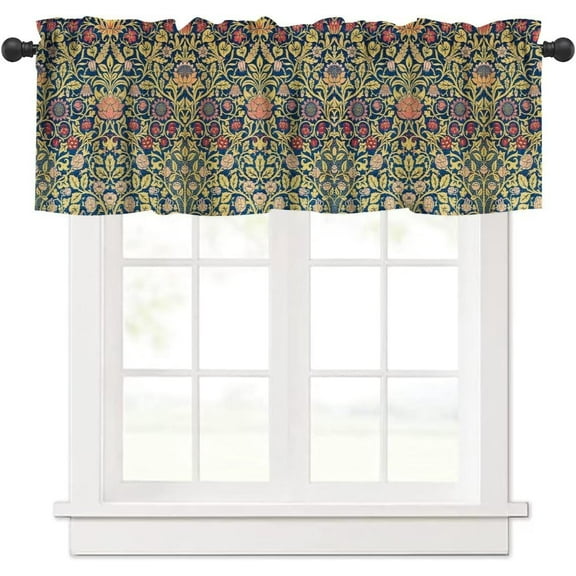 William Morris Flower Window Valance Curtain, Vintage Boho Style Floral Botanical Tree Plant Pattern Window Treatment Valances for Kitchen Living Room Café Décor 54'x18', 1 Panel