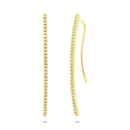 White Gold Stack Design - 0.21 CT 14K Yellow Gold Natural Round Cut Diamond Bar Ear Crawler Stick Earrings