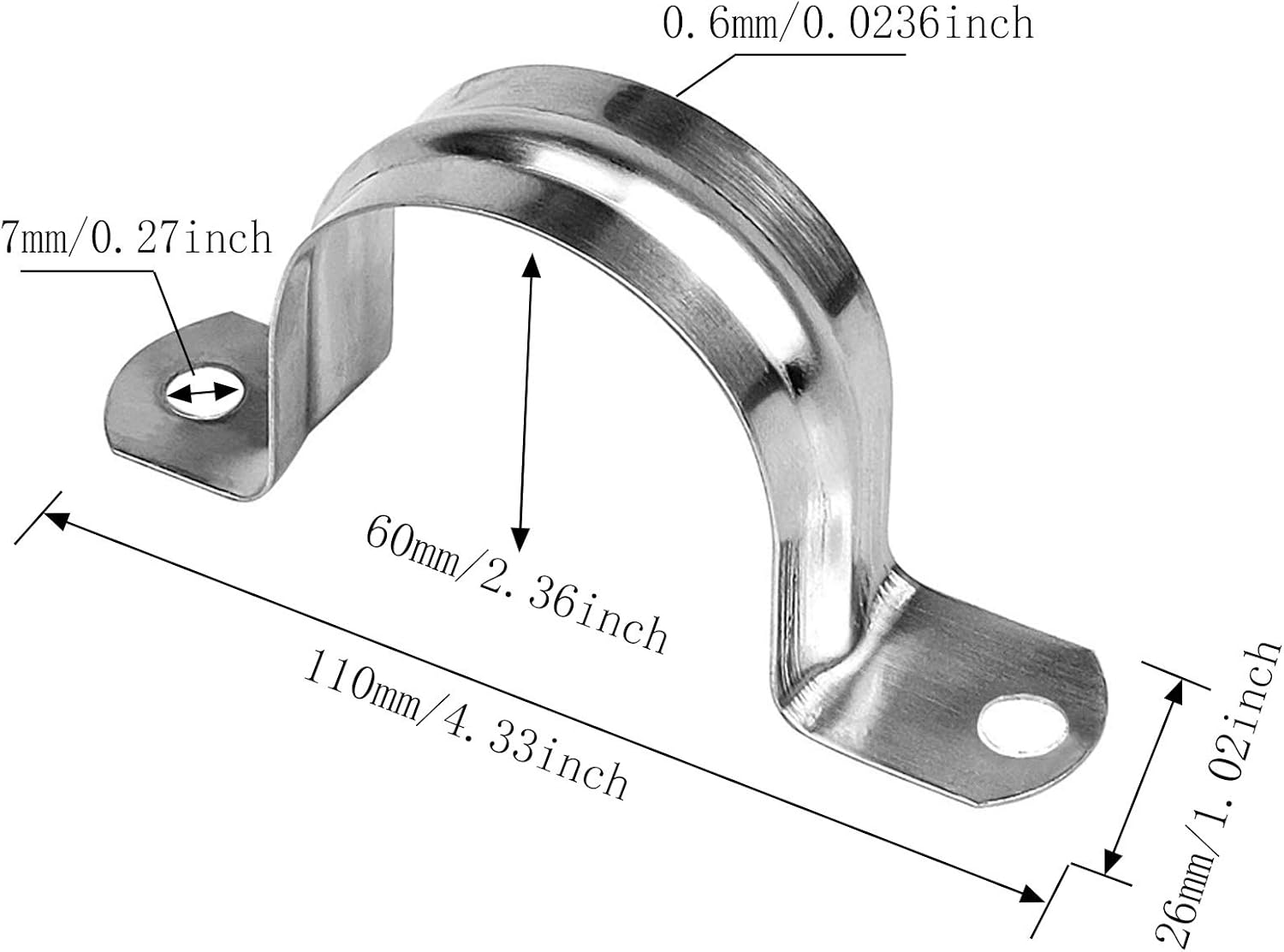 2inch With 2 Holes U Bracket Stainless Steel Tube Strap Tension Clip U Bracket Rigid Pipe Strap Tension Clips for Pipe Fixing(25Pcs)