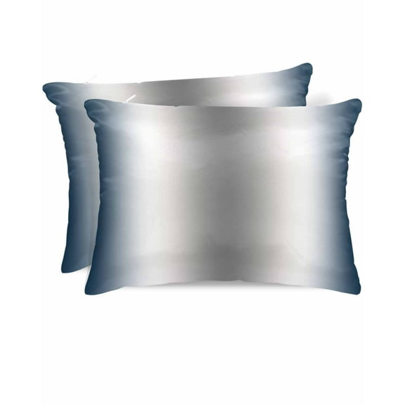 Hokiten Pillow Cases Standard Size Set of 2, Lumbar Pillow Covers, Navy Blue Grey Satin Pillowcases with Zipper for Hair/Skin, Pillow Protector Cover, Gray Farmhouse Modern Rustic 20x26 Inches