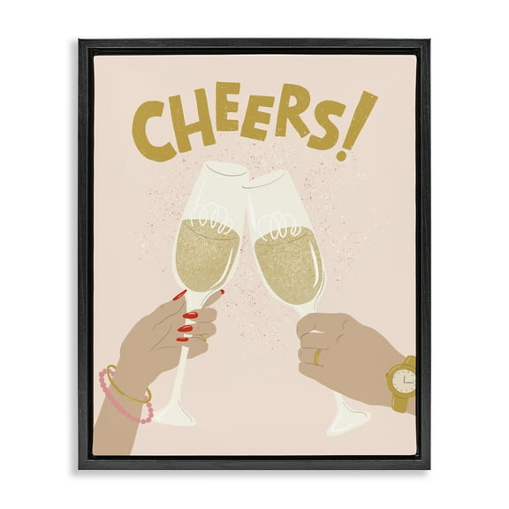 Stupell Industries Celebration Cheers Drinks Food & Beverage Painting Black Floater Framed Canvas Art Print Wall Art, 17 x 21