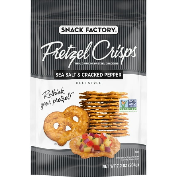 Pack Of 2 Snack Factory Sea Salt & Cracked Pepper Pretzel Crisps, 7.2 oz (Package May Vary)