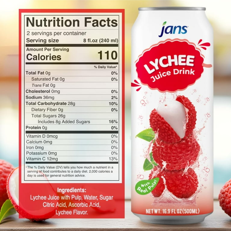 Jans 30% Lychee Juice Drink with Pulp 16.9 oz (Pack of 1