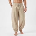 thumbnail image 4 of BVnarty Men's Solid Linen Beach Jogger Pants Loose Drawstring Elastic Waist Casual Long Trousers with Pockets for Vacation Outdoor Khaki XXXL, 4 of 9