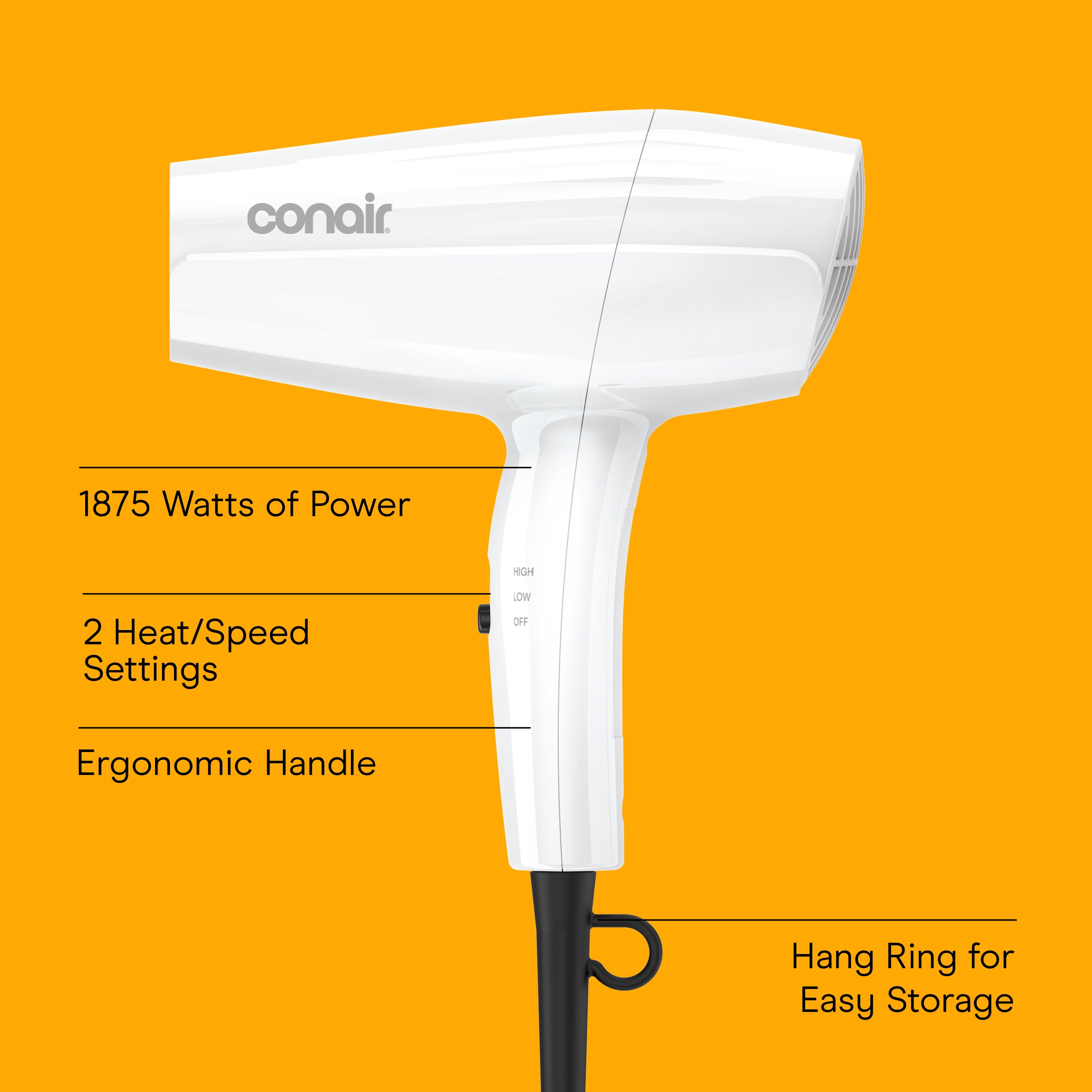 (4 pack) Conair Mid-Size Dryer, 1875 Watts, 2 Heat/Speed Settings, Lightweight Design